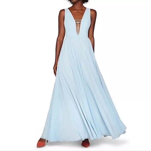 Fame and Partners Summer Angel Dress Size 6 Ice Blue Plunge Slit Leg Gown Glam - Picture 1 of 16